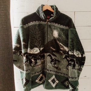 Vintage Mazmania Midnight Horses Aztec Southwester